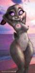 absurd_res anthro disney female fur genitals grey_body grey_fur hi_res judy_hopps lagomorph leporid mammal nipples nude outside pussy rabbit solo text url v-tal zootopia