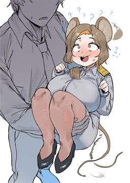 accessory big_breasts black_clothing black_footwear black_high_heels blush bottomwear breasts brown_hair buckteeth carrying_another clothing duo female footwear hair high_heels looking_up male male_carrying_female necktie question_mark shoes shortstack simple_background skirt tail teeth white_background maikamiaka animal_humanoid human humanoid mammal mammal_humanoid mouse_humanoid murid murid_humanoid murine murine_humanoid rodent rodent_humanoid 2026 digital_media_(artwork) hi_res