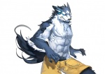 abs anthro biceps big_muscles biped black_body black_fur blue_body blue_eyes blue_fur body_hair bottomwear chest_tuft claws clenched_teeth clothed clothing fangs fantasy fluffy fluffy_tail fur glowing glowing_eyes hair happy_trail jaws kemono magic male muscular muscular_anthro muscular_male pecs pose shorts simple_background solo standing tail teeth topless tuft white_background white_body white_fur nviek5 canid canine canis mammal wolf