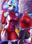 2018 absurd_res anthro anthrofied blush breasts butt clothed clothing cutie_mark digital_media_(artwork) equid equine eyelashes feathered_wings feathers female friendship_is_magic hair hasbro hi_res horn legwear lingerie long_hair looking_at_viewer mammal markings my_little_pony mythological_creature mythological_equine mythology princess_celestia_(mlp) side_boob smile solo stockings sun_(marking) text thigh_highs twistedscarlett60 winged_unicorn wings