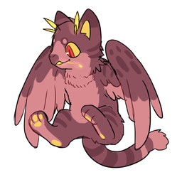 ambiguous_gender brown_body brown_ears brown_feathers brown_fur brown_tail brown_wings countershading feathered_wings feathers featureless_crotch fur markings pawpads pupils red_eyes simple_background slit_pupils smile solo striped_markings striped_tail stripes tail tail_markings three-quarter_view unsigned white_background wings yellow_inner_ear yellow_pawpads yellow_sclera asnnonaka felid hybrid mammal 1:1 colored_sketch sketch