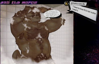 acne afro anthro arm_hair armpit_hair ask_blog bathing body_hair brown_body brown_fur chest_hair convenient_censorship curly_hair dialogue ear_piercing facial_hair floppy_ears fur goatee hair happy_trail male markings mole_(marking) musclegut muscular mustache nub_tail piercing pubes shampoo shower showering snaggle_tooth solo steam steam_censorship stubble suds text washing_hair wet wet_body wet_fur wet_hair cerberussenn rj_holiday_(cerberussenn) canid canine canis domestic_dog livestock_guardian_dog mammal molosser mountain_dog pastoral_dog tibetan_mountain_dog absurd_res english_text hi_res signature