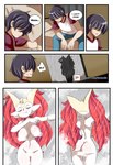 anthro bathing bed braixen bray_(lucyfercomic) breasts butt canid censored censored_nipples clothing comic convenient_censorship cute_fangs dialogue duo english_text eyes_closed female furniture generation_6_pokemon hair hair_over_eyes hi_res human inner_ear_fluff lucyfercomic male mammal nintendo nude patreon patreon_logo pokemon pokemon_(species) pokemon_trainer showering silhouette speech_bubble steam text tuft water