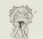 bangs bell bell_collar blood blush bodily_fluids collar duo first_person_view hair male missing_tooth mostly_offscreen_character one_eye_closed open_mouth short_hair simple_background sweat sweatdrop teeth text tongue tongue_out toony lynxfurr adventure_time cartoon_network finn_the_human animal_humanoid canid canid_humanoid canine canine_humanoid dog_humanoid humanoid mammal mammal_humanoid graphite_(artwork) traditional_media_(artwork)