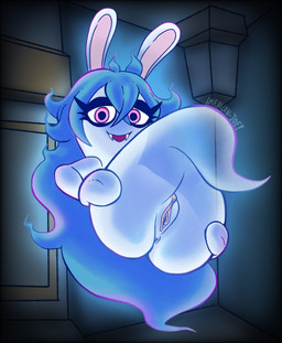anthro anus blue_hair eyelashes female floating genitals ghost_tail hair legless long_hair looking_at_viewer mitten_hands nude nude_anthro nude_female pink_eyes solo thick_thighs translucent translucent_body vulva white_body wide_hips mexicanjoe mario_bros mario_plus_rabbids_sparks_of_hope nintendo raving_rabbids rayman_(series) ubisoft midnite_(mario_plus_rabbids) ghost hybrid lagomorph leporid mammal rabbid rabbit spirit absurd_res crossover hi_res
