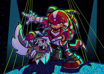 anthro bandage bandaged_arm blue_eyes boots clothing dancing duo ear_piercing female feral fingerless_gloves flower footwear fur gloves grey_body grey_fur handwear male male/female markings piercing plant purple_eyes red_body red_fur rose_(flower) shoes smile tail arsworlds sega sonic_boom sonic_the_hedgehog_(series) knuckles_the_echidna domestic_cat echidna felid feline felis mammal monotreme character_request hi_res