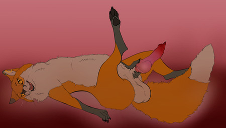 abstract_background animal_genitalia animal_penis anthro balls big_balls big_penis canine_genitalia canine_penis ear_piercing ear_ring genitals gradient_background knot_root knot_root_grab looking_at_viewer lying male on_back overweight penis piercing raised_leg ring_piercing semi-anthro simple_background solo whiskers toothyfops charlie_(toothyfops) canid canine fox mammal nonbinary_(lore)