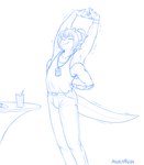 2_horns 4_arms anthro beverage biped bottomwear claws closed_smile clothed clothing eyebrows furniture hair horn male mouth_closed multi_arm multi_limb pants shirt short_hair simple_background smile solo standing table tank_top topwear white_background malachyte mythology ramzyuu_(ramzyru) dragon mythological_creature mythological_scalie scalie 2024 blue_and_white hi_res monochrome sketch