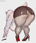 2_horns 4_fingers anthro bent_over big_breasts big_butt black_clothing black_panties black_underwear bottomwear breasts butt clothed clothing curvy_figure dress_shirt female fingers floppy_ears footwear fully_clothed high_heels horn huge_breasts huge_butt legwear mature_female miniskirt nails panties pantyhose pen reaching reaching_for_object rear_view sharp_nails shirt shoes skirt solo text thick_thighs topwear torn_bottomwear torn_clothing torn_skirt underwear upskirt voluptuous wide_hips petroverr undertale_(series) toriel boss_monster_(undertale) bovid caprine goat mammal 2024 artist_name hi_res url