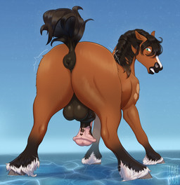 anatomically_correct anatomically_correct_anus anatomically_correct_genitalia anatomically_correct_penis animal_genitalia animal_penis anus balls big_flare equine_anus equine_genitalia equine_penis feral flaccid flared_penis fur genitals hooves ice looking_at_viewer looking_back male mane outside partially_flared penis puffy_anus rear_view solo tail worried worried_look jaribka equid equine horse mammal digital_media_(artwork) hi_res