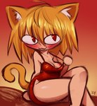 blonde_hair blush breasts clothing crossed_legs dress female hair nipples one_breast_out red_clothing red_dress red_eyes solo thick_thighs iseenudepeople tsukihime type-moon neco-arc animal_humanoid cat_humanoid domestic_cat felid felid_humanoid feline feline_humanoid felis humanoid mammal mammal_humanoid neco_spirit 2024 absurd_res hi_res