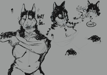 anthro breasts clothed clothing clothing_lift exhibitionism female shirt shirt_lift side_boob solo topwear water muskylicious canid canine canis domestic_dog husky mammal nordic_sled_dog spitz
