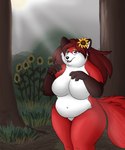 anthro breasts female flower hair obese overweight plant slightly_chubby solo sunflower tree bigladydragon canid canine fox mammal 5:6