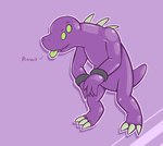 4_eyes anthro bent_over claws green_eyes male multi_eye nude purple_body simple_background solo standing text toe_claws tongue tongue_out toony wristband silvrsterlng risk_of_rain acrid_(risk_of_rain) scalie 2020 english_text