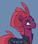 armor blue_background blue_eyes broken_horn equid equine eye_scar eyebrows eyelashes facial_scar female feral friendship_is_magic hasbro horn mammal mane my_little_pony my_little_pony:_the_movie_(2017) mythological_creature mythological_equine mythology nadnerbd pink_mane pink_tail purple_body scar simple_background solo tail tempest_shadow_(mlp) unicorn
