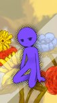 female flower looking_at_viewer plant purple_body purple_eyes simple_background sitting smile solo stick_figure yeju_wang humanoid hi_res