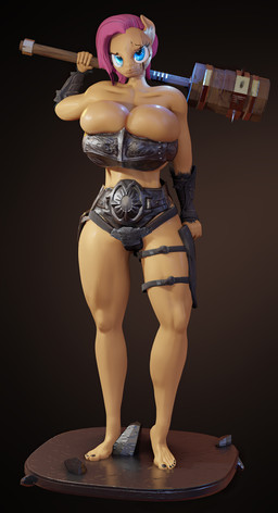 anthro anthrofied barefoot big_breasts breasts bulging_breasts cleavage cleavage_overflow clothed clothing feet female holding_object holding_weapon huge_breasts mace melee_weapon solo toes weapon weapon_on_shoulder morethreedee friendship_is_magic hasbro my_little_pony fluttershy_(mlp) equid equine mammal 3d_(artwork) absurd_res digital_media_(artwork) hi_res