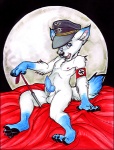 angry anthro armband blue_eyes blue_penis clothing dipstick_tail erection fur genitals hat headgear headwear kitshoji male markings moon nazi nazi_armband nude paws penis riding_crop schutzstaffel solo swastika tail tail_markings totenkopf whip white_body white_fur young young_anthro zeriara canid canine canis fox hybrid mammal wolf