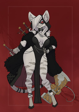 accessory anthro axe big_breasts black_clothing black_dress black_footwear black_high_heels breasts buckteeth clothed clothed_anthro clothed_female clothing collar dress ears_through_hood evening_gown female footwear fur furgonomics hair high_heels holding_axe holding_object huge_hips jewelry leg_scar mask melee_weapon red_eyes ring scar shoes small_waist solo sword tail tail_accessory tail_jewelry tail_ring teeth thick_thighs war_axe weapon wearing_mask white_body white_fur white_hair wide_hips yawg warhammer_(franchise) snowball_(yawg) mammal murid murine rat rodent skaven 2026 hi_res