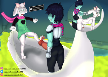 anthro balls big_balls big_penis blush bulge butt covering covering_crotch covering_erection covering_penis dialogue duo erection foreskin fur genitals horn huge_penis humanoid_genitalia humanoid_penis instagram_logo long_penis male male/male male_penetrating mid_transformation nude open_mouth patreon_logo pawpads paws penetration penis retracted_foreskin sex simple_background smile surprise_buttsex surprised swan_boat text thick_penis twitter_logo vein veiny_penis white_body white_fur draik deltarune instagram patreon twitter undertale_(series) kris_dreemurr ralsei bovid caprine darkner goat human humanoid mammal 2021 absurd_res digital_media_(artwork) english_text hi_res url