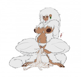 anthro bodily_fluids brown_body brown_skin cum excessive_cum excessive_genital_fluids feet female fur genital_fluids hair nude prehensile_feet solo toes mammamonki_(artist) andromeda_macaque haplorhine japanese_macaque macaque mammal monkey old_world_monkey primate hi_res
