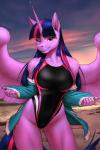 2019 2:3 absurd_res anthro big_breasts breasts clothing digital_media_(artwork) equid equine female friendship_is_magic hair hasbro hi_res horn long_hair looking_at_viewer mammal multicolored_hair multicolored_tail my_little_pony mykegreywolf mythological_creature mythological_equine mythology one-piece_swimsuit one_eye_closed princess royalty smile solo sport_swimsuit swimwear tail twilight_sparkle_(mlp) winged_unicorn wings wink