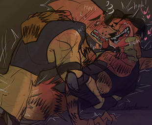 anal anal_penetration anthro blush bottomwear bottomwear_down breath clothed clothing drunk duo heart_symbol male male/male panting pants pants_down partially_clothed penetration substance_intoxication tail_wrapped_around cringe_kakava dog_man_(series) dog_man_(character) petey_the_cat canid canine felid feline humanoid mammal absurd_res hi_res