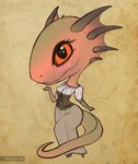 anthro chibi clothed clothing female fin fin_hair fully_clothed looking_at_viewer orange_eyes pseudo_hair simple_background solo standing varlastreak bethesda_game_studios microsoft oblivion the_elder_scrolls dar-ma argonian scalie hi_res