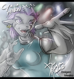 anthro black_bars dancing ear_piercing female hair looking_aside nightclub open_mouth open_smile piercing smile solo dark_nek0gami daigen_(dark_nek0gami) grei letterbox low_res