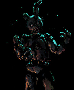 anthro glowing glowing_eyes machine simple_background solo kawarayane five_nights_at_freddy's five_nights_at_freddy's_3 scottgames springtrap_(fnaf) animatronic mammal robot 2015 absurd_res digital_media_(artwork) hi_res