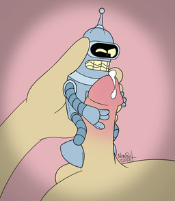 ambiguous_gender balls bodily_fluids bodyjob cum duo genital_fluids genitals hugging_penis humanoid_genitalia humanoid_penis larger_human larger_male looking_at_genitalia looking_at_penis male male/ambiguous not_furry one_eye_closed penis plushie sex size_difference smaller_ambiguous stitch_(sewing) negaposi comedy_central futurama bender_bending_rodríguez animate_inanimate human living_plushie mammal 2026 absurd_res hi_res male_(lore)