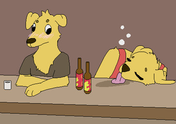 alcohol beverage drunk substance_intoxication vivigator gurdy bird_dog canid canine canis domestic_dog golden_retriever hunting_dog mammal retriever 2_frame_animation animated low_res brother_(lore) brothers_(lore) sibling_(lore)