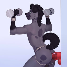 anal anal_masturbation anal_penetration anthro butt clothing dildo dildo_in_ass dildo_insertion dumbbell ear_piercing exercise eyebrow_piercing facial_piercing fur green_eyes grey_body grey_fur jockstrap lip_piercing looking_back male male_penetrated markings masturbation object_in_ass penetration piercing raised_tail sex_toy sex_toy_in_ass sex_toy_insertion smile solo spots spotted_body spotted_fur tail toying_self underwear weights workout wristband meheheehehe hyena mammal spotted_hyena 1:1 2019 hi_res