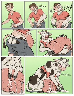 animal_noises balls bite_mark blush bodily_fluids butt clothing cowification ear_piercing embarrassed female feral gender_transformation genitals growth hooves horn human_to_feral lactating male milk mooing mostly_nude mtf_transformation penis piercing solo species_transformation standing surprised tail tail_growth tail_tenting teats torn_clothing transformation udders bubbeh bovid bovine cattle dairy_cattle holstein_friesian_cattle human mammal 2018 comic hi_res