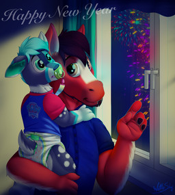 ageplay anthro clean_diaper clothed clothing diaper duo fireworks infantilism lanyard male object_in_mouth pacifier pacifier_in_mouth roleplay toddler wearing_diaper window young young_anthro wittleskaj new_year_2023 desmond_(sneer) stanley_(stanley) deer equid equine horse mammal absurd_res hi_res parent_(lore) parent_and_child_(lore)