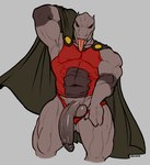 abs anthro balls biceps black_sclera cape clothing genitals long_penis male muscular muscular_anthro muscular_male muscular_thighs pecs penis solo tongue tongue_out vein veiny_penis chromamorph tower_of_god rak_wraithraiser lizard reptile scalie wraithraiser hi_res