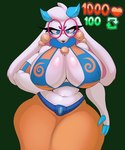 anthro big_breasts biped breasts clothed clothing eyelashes eyewear female glasses hair huge_breasts huge_hips huge_thighs nipple_outline pupils solo thick_thighs white_body wide_hips foxgumie atlyss angela_flux kubold_(atlyss) 5:6 hi_res