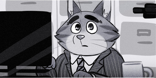 accessory anthro biped clothing computer container cup electronics inside mug necktie shirt sitting solo topwear panquequecin illumination_entertainment sing_(movie) jerry_(sing) domestic_cat felid feline felis mammal 2022 hi_res
