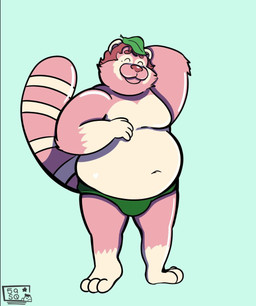 anthro belly briefs briefs_only clothed clothing fur hair leaf leaf_on_head male markings moobs navel overweight overweight_anthro overweight_male partially_clothed pink_body pink_fur pink_hair short_hair solo striped_markings striped_tail stripes tail tail_markings topless underwear underwear_only white_body white_fur salsa_squad joshie_(calahootheyeen) canid canine canis mammal raccoon_dog tanuki hi_res