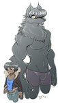 anthro clothing fangs fur grey_body grey_fur grey_hair growth hair male muscle_growth muscular muscular_male pecs size_difference teeth transformation underwear yellow_eyes durg_(artist) mythology canid canine canis domestic_dog human mammal mythological_canine mythological_creature werecanid werecanine werecreature werewolf wolf hi_res