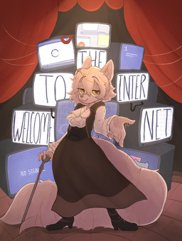 anthro being_watched big_tail blue_screen_of_death breasts cane cathode_ray_tube claws clothed clothing corset curtains curvy_figure detailed_background dress electronics female female_anthro fluffy fluffy_tail food fur historical_european_clothing light lingerie looking_at_another looking_at_viewer monitor outstretched_hand smile solo tail television text thread topwear tuft white_body white_fur wide_hips wire yellow_eyes kislix nyan_cat_(copyright) pop-tarts hope_(anunusedaccount) nyan_cat canid canine canis mammal wolf absurd_res hi_res meme