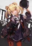 blonde_hair clothing female hair jacket looking_at_viewer pan red_eyes simple_background smile solo tongue tongue_out topwear sl86 arknights hypergryph studio_montagne gummy_(arknights) animal_humanoid bear humanoid mammal mammal_humanoid ursid_humanoid 2020 hi_res