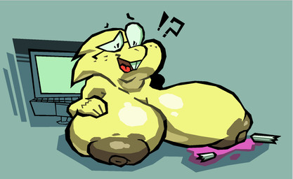 anthro areola big_breasts big_nipples breasts buckteeth confusion eyewear female glasses huge_breasts nerd nipples non-mammal_breasts non-mammal_nipples solo teeth sabs undertale_(series) alphys hi_res