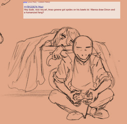 alternate_species anthro bald bed breasts claws clothing controller duo female finger_claws furniture game_controller gaming holding_controller holding_game_controller holding_object jacket long_tail male on_bed playing_video_game sitting tail tail_grab topwear under_covers sakamtosng 4chan cavemanon_studios goodbye_volcano_high ko_op_(game_developer) snoot_game anon_(snoot_game) fang_(gvh) dinosaur human mammal prehistoric_species reptile scalie 2025 monochrome sketch