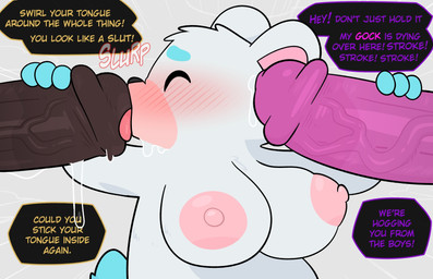 animal_genitalia animal_penis areola big_breasts breasts equine_genitalia equine_penis fellatio female genitals gynomorph gynomorph/female holding_penis huge_breasts intersex intersex/female nipples nude oral overweight overweight_female penile penis sex text crushpepper animal_crossing nintendo flurry_(animal_crossing) reneigh_(animal_crossing) winnie_(animal_crossing) cricetid equid equine hamster mammal rodent english_text hi_res