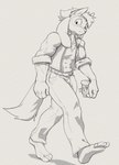 barefoot bottomwear clothed clothing denim denim_bottomwear denim_clothing feet fit_clothing jacket jeans looking_at_viewer male muscular pants rolled_up_sleeves solo topwear walking diagamon nintendo pokemon generation_4_pokemon pokemon_(species) riolu