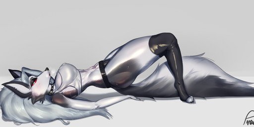 anthro athletic black_body black_fur bodily_fluids breasts butt claws clothing collar crop_top ear_piercing ear_ring exercise female fur grey_body grey_fur grey_hair hair leggings legwear multicolored_body multicolored_fur panties piercing red_eyes ring_piercing shirt solo spikes sportswear sweat sweaty_armpit sweaty_body sweaty_breasts sweaty_legs sweaty_thighs tail topwear underwear workout anawat hellaverse helluva_boss mythology loona_(helluva_boss) canid canid_demon canine demon hellhound mammal mythological_canine mythological_creature absurd_res hi_res