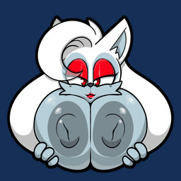 anthro big_breasts breasts eyeshadow female fur grey_body grey_fur grey_nipples hair huge_breasts lipstick looking_at_viewer makeup multicolored_body multicolored_fur nipples presenting presenting_breasts red_eyes red_eyeshadow red_lipstick solo two_tone_body two_tone_fur white_body white_fur white_hair blueberrygrizzly sega sonic_the_hedgehog_(series) fan_character terri_the_fox canid canine fox mammal hi_res