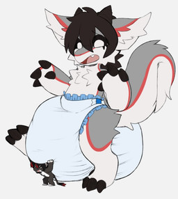 3_fingers 3_toes 4_fingers 4_toes ambiguous_gender anthro big_diaper black_claws black_finger_claws black_hair black_sclera black_toe_claws blue_diaper brow_hair claws clean_diaper clothed clothing diaper diaper_only duo eyes_closed feet finger_claws fingerless_(marking) fingers fur grey_body grey_fur grey_tail hair highlights_(coloring) huge_diaper looking_down macro multicolored_body multicolored_fur multicolored_tail on_one_leg open_mouth panicking red_body red_fur red_highlights red_tail simple_background snaggle_tooth standing tail toe_claws toeless_(marking) toes topless wearing_diaper white_background white_body white_fur white_tail kanookies cryo_lithius felid lion mammal pantherine sergal