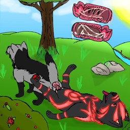 bodily_fluids breath colored_cum cum cum_from_ass cum_in_ass cum_inside duo feral genital_fluids internal knot_root knotting looking_pleasured male male/male mutual_anal mutual_knotting panting tongue tongue_out unusual_bodily_fluids unusual_cum unusual_genital_fluids valus_shadewalker nintendo pokemon valus_shadewalker_(valus_shadewalker) canid canine canis generation_3_pokemon mammal mightyena pokemon_(species) wolf 1:1 absurd_res hi_res